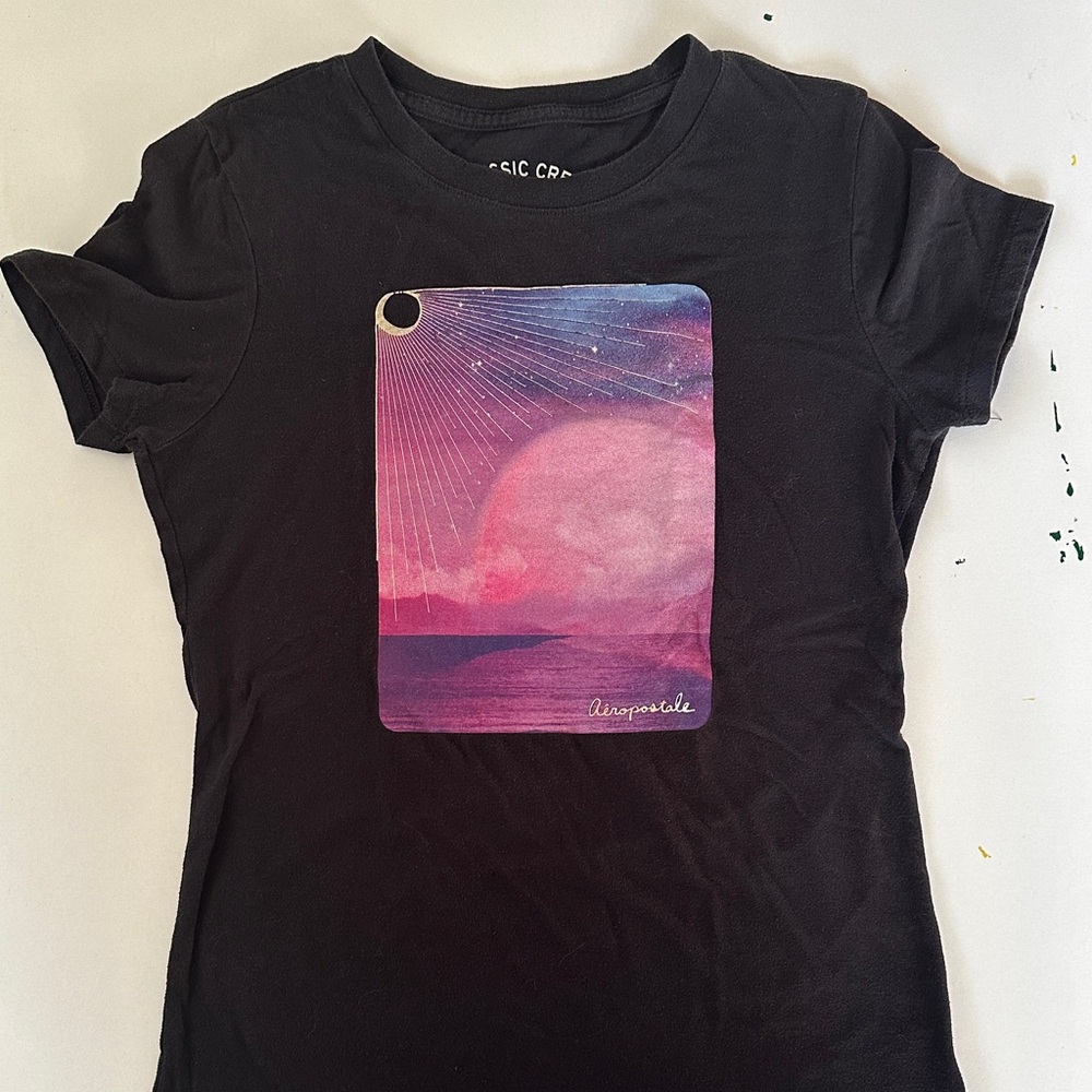 Aeropostale Black Tee with Pink and Purple Graphic